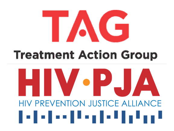 Logos for Treatment Action Group and HIV Prevention Justice Alliance