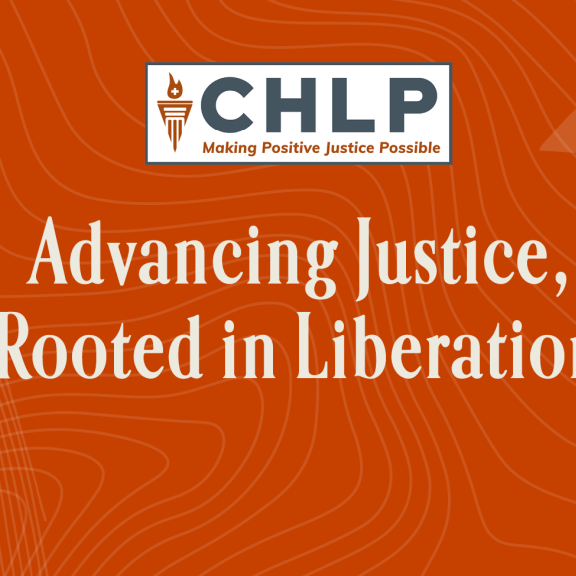 Red graphic with tinted circle pattern, tinted leaves, black leaves, CHLP logo and SP title in white type . 