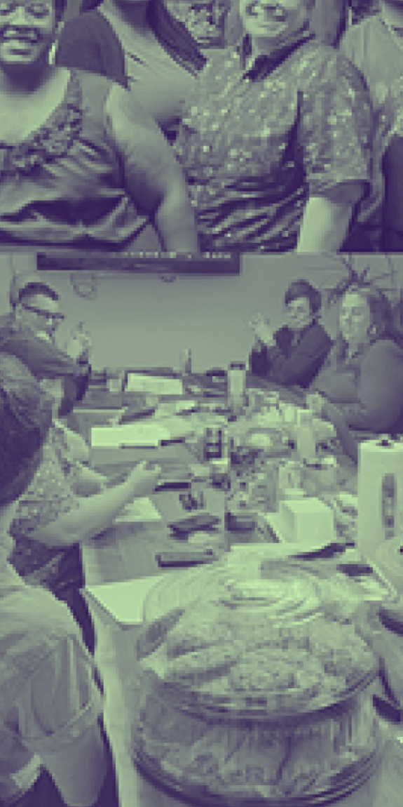 Mint green and purple duotone of a historical photo collage