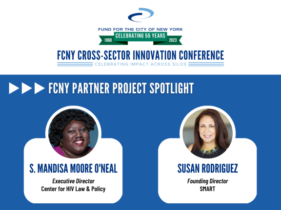 FCNY Conference Logo Graphic with Photo of Mandisa Moore-O'Neal and Susan Rodriguez