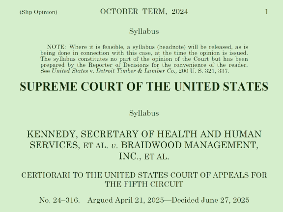 Kennedy v Braidwood SCOTUS Decision Screenshot