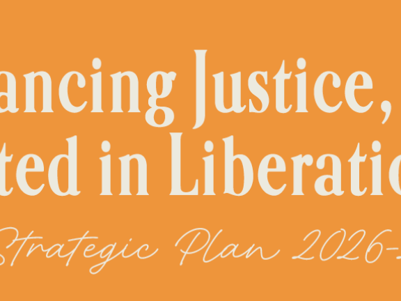 Orange background with white letters with publication title.