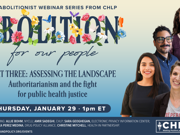 Blue yellow gradient with Abolition in large letters with flowers and butterflies and event details in dark blue type and presenter headshots.