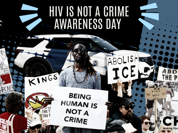 Collage of people holding signs reading Being Human is not a Crime and Abolish ICE/Police