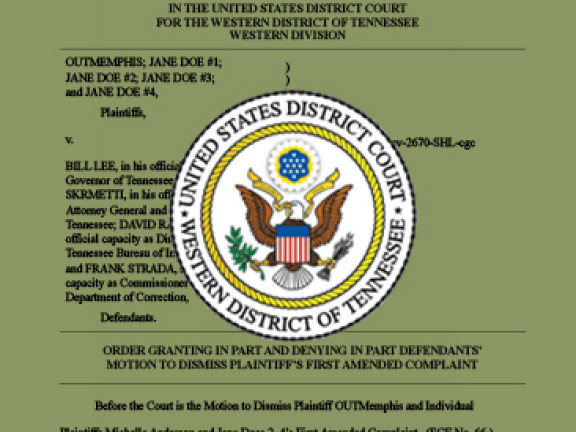 Screensnot of the first page of the ruling with army green background and U.S. District Court for the Western District of Tennessee seal on top in the center.