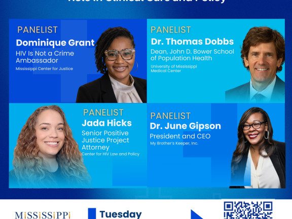 Blue graphic with WEBINAR in large gold block type with event details in white type and presenter headshots, MCJ logo and a QR code to register at the bottom in blue type on a white background.