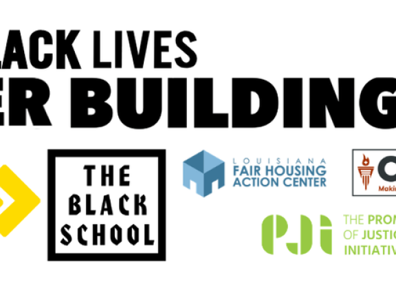 L4BL Power Building Tour Logos of The Black School, The Center for HIV Law & Policy (CHLP), Louisiana Fair Housing Action Center, The Promise of Justice Institute, Ubuntu Village⁠