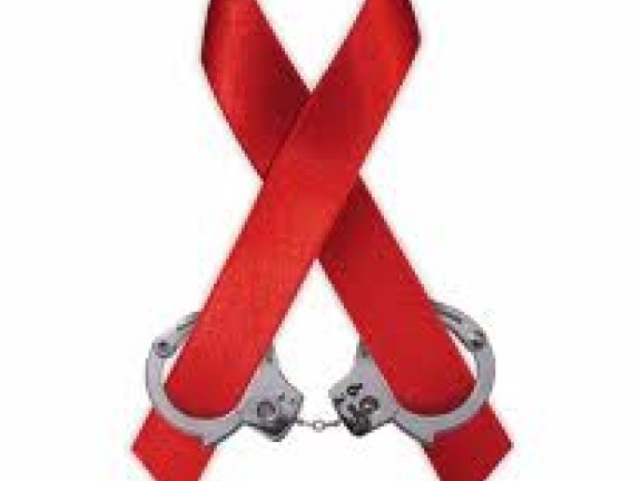 Red AIDS Ribbon with Handcuffs