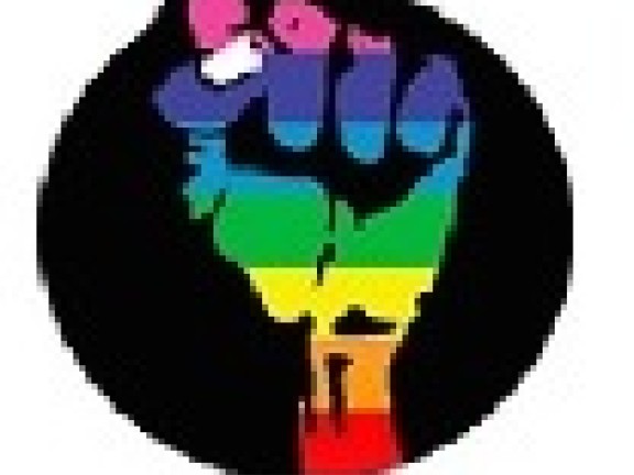 Rainbow fist raised in the air