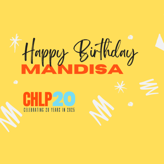 Yellow background, CHLP20 logo and birthday text.