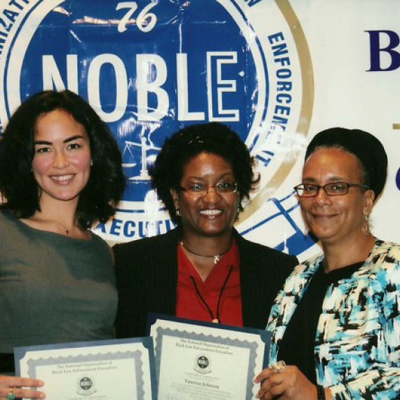 CHLP managing attorney René Bennett-Carlson, Pamela Chapman from NOBLE (National Organization of Black Law Enforcement Executives), and Vanessa Johnson from NAPWA (National Association of People with AIDS), after René and Vanessa presented on HIV criminalization at NOBLE's national conference.