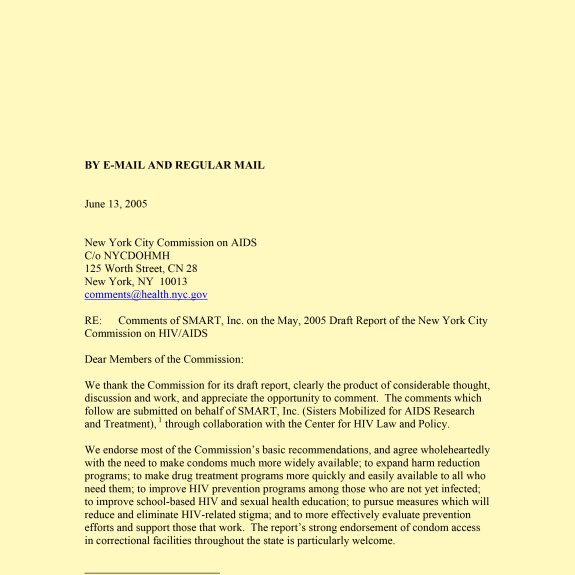 Screenshot of 2005 SMART Advocacy Letter