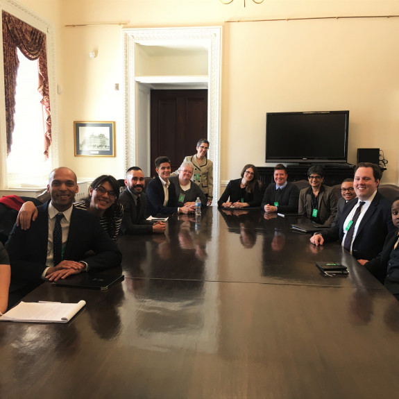 People around a large desk at  LGBT Criminal Justice Federal Working Group Meeting with DPC at White House April 2016