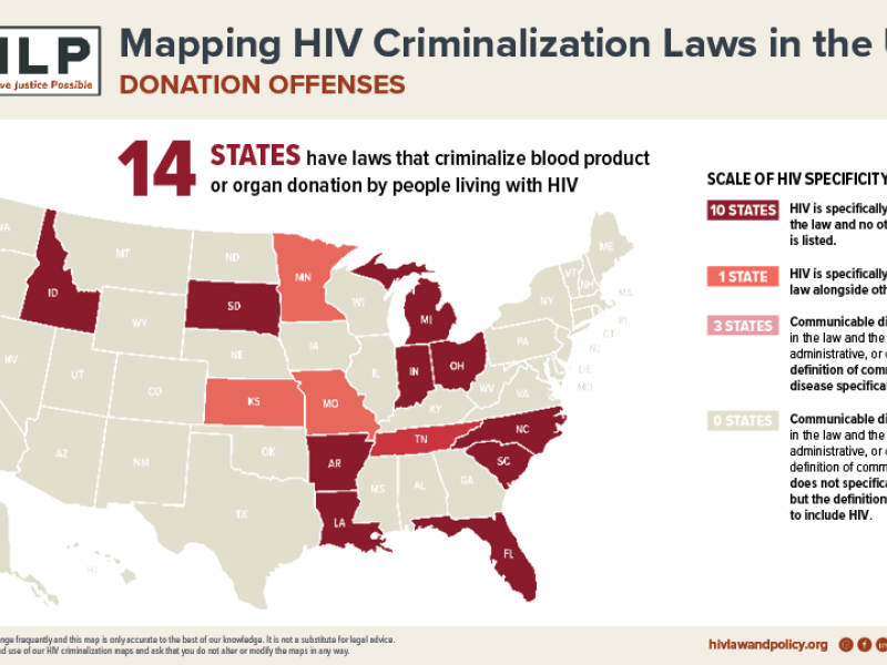 Thumbnail of new donation map showing 14 us states filled with red on beige US map with CHLP logos and page titling.