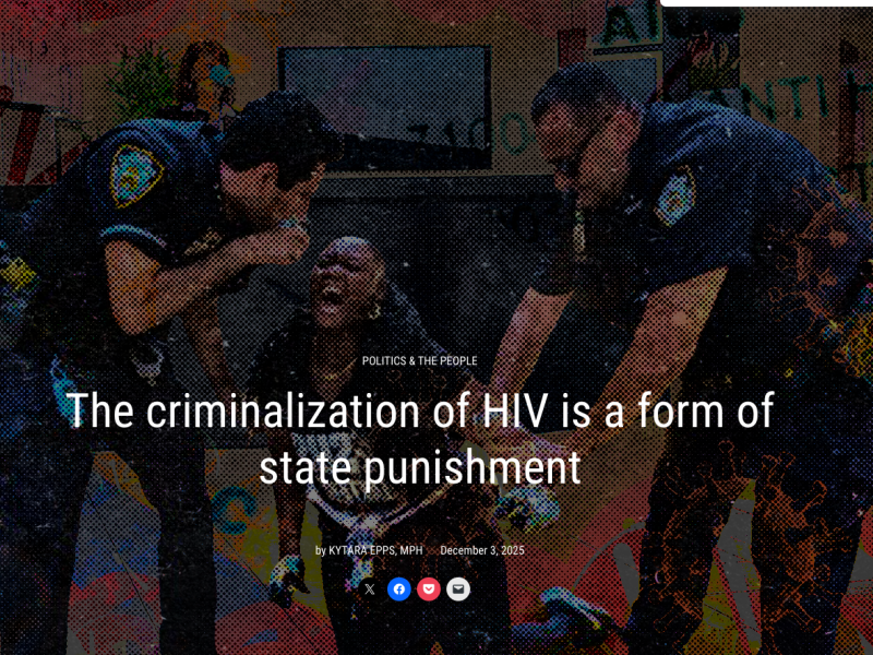 Background halftone of a Black woman on her knees being held down by two white police officers, with the article title in white type over it.