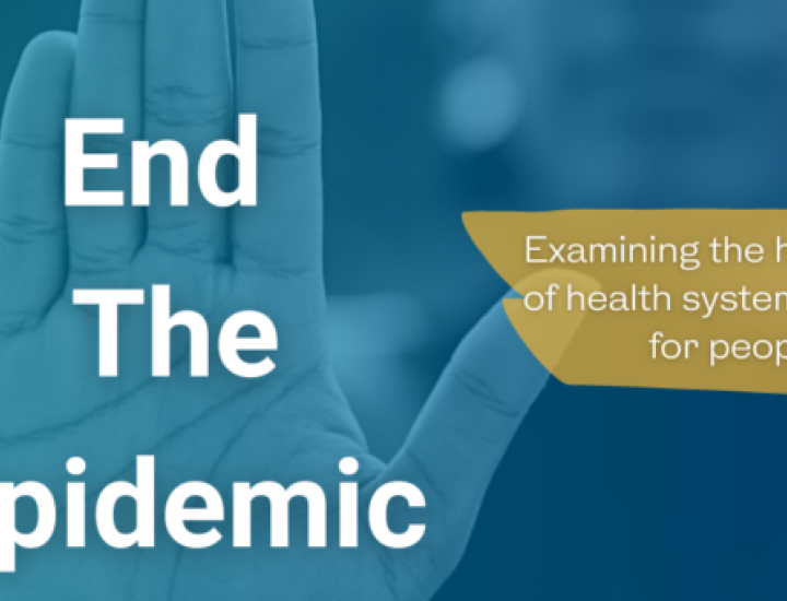 Blue and gold graphic reading End The Epidemic with Satcher and Morehouse logos.