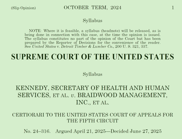Kennedy v Braidwood SCOTUS Decision Screenshot
