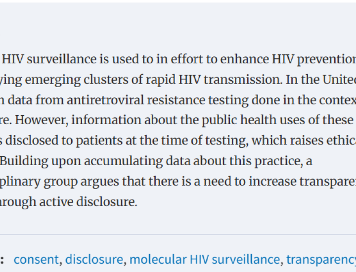 Abstract for Academic Article: Achieving Greater Transparency Regarding Molecular HIV Surveillance