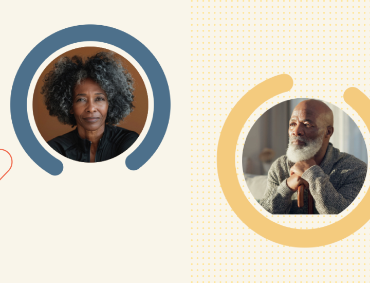 Cream background with two photos of Black elders.