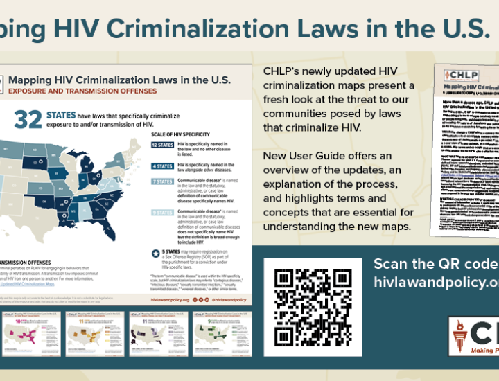 Tan and dark blue background with map thumbnail, user guide thumbnail, resource title, descriptive text, QR code and CHLP logo