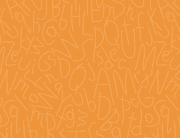 Orange background with randow handwritten letters superimposed in a lighter tint of orange.