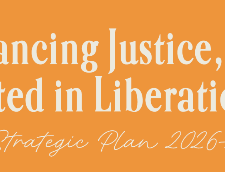 Orange background with white letters with publication title.