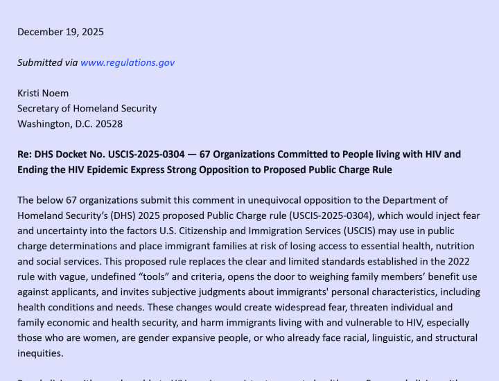 Screen shot of first page of public comment letter.