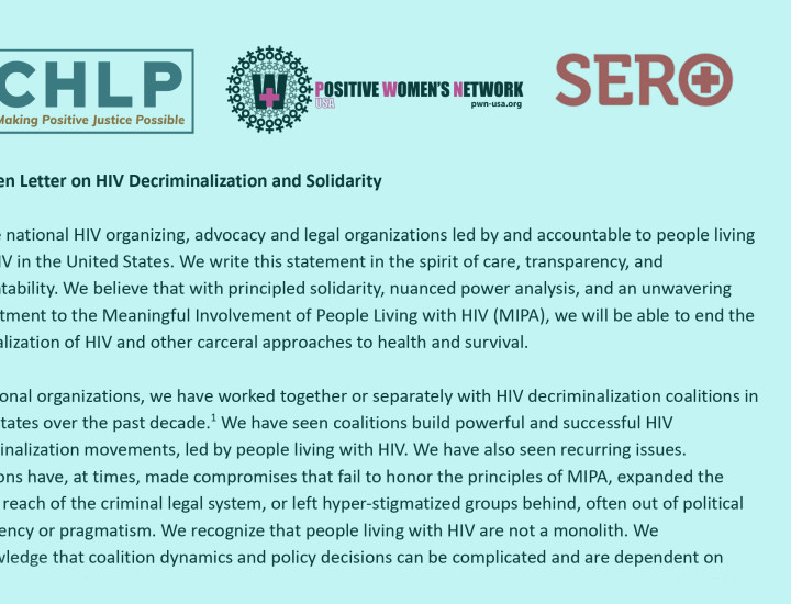 Screenshot of first page of the letter with CHLP, PWN and Sero logos, with a light blue color overlay