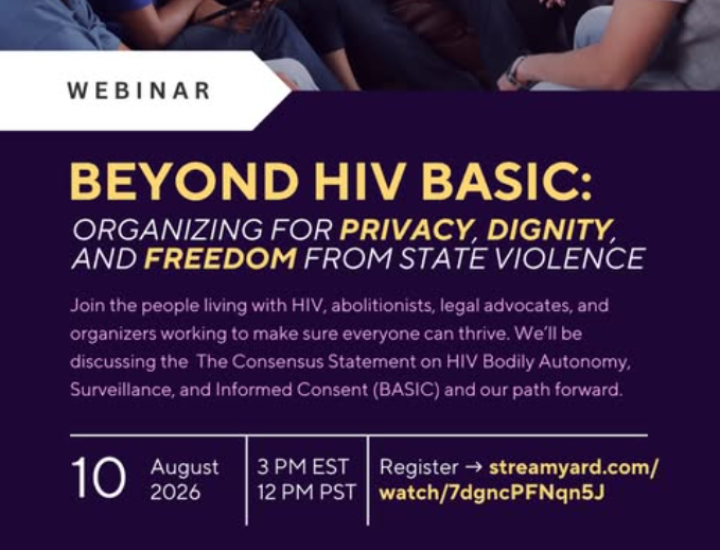 Photo of smiling people at top with dark purple in the bottom with event details in yellow and white type.
