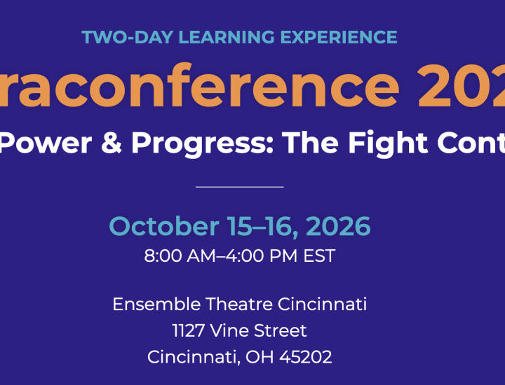 Dark purple graphic with conference title in yellow and conference details in white centered type.