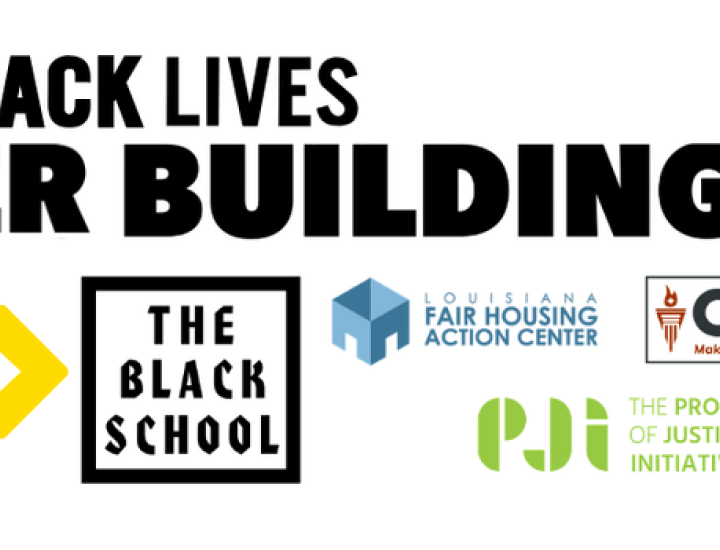 L4BL Power Building Tour Logos of The Black School, The Center for HIV Law & Policy (CHLP), Louisiana Fair Housing Action Center, The Promise of Justice Institute, Ubuntu Village⁠