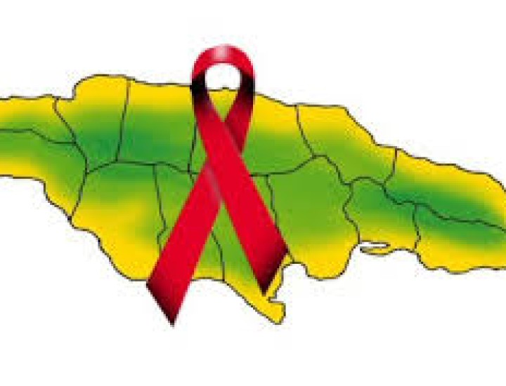 Map of Jamaica with Red AIDS Ribbon
