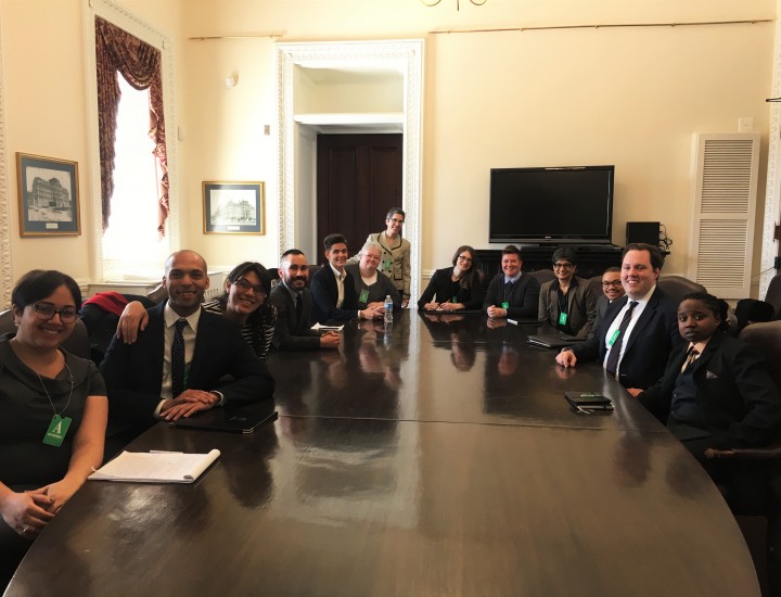 People around a large desk at  LGBT Criminal Justice Federal Working Group Meeting with DPC at White House April 2016